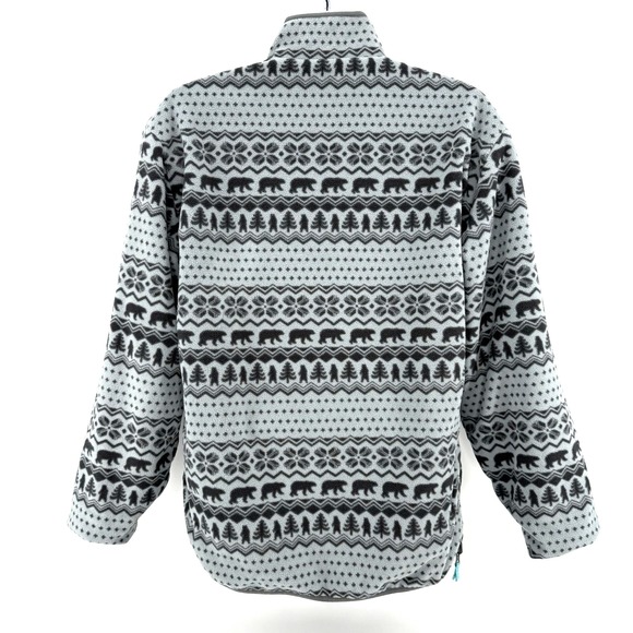 Chubbies Men's M Reversible 1/2 Snap Fleece Pullover Gray Bear Fair Isle Winter - Picture 5 of 11